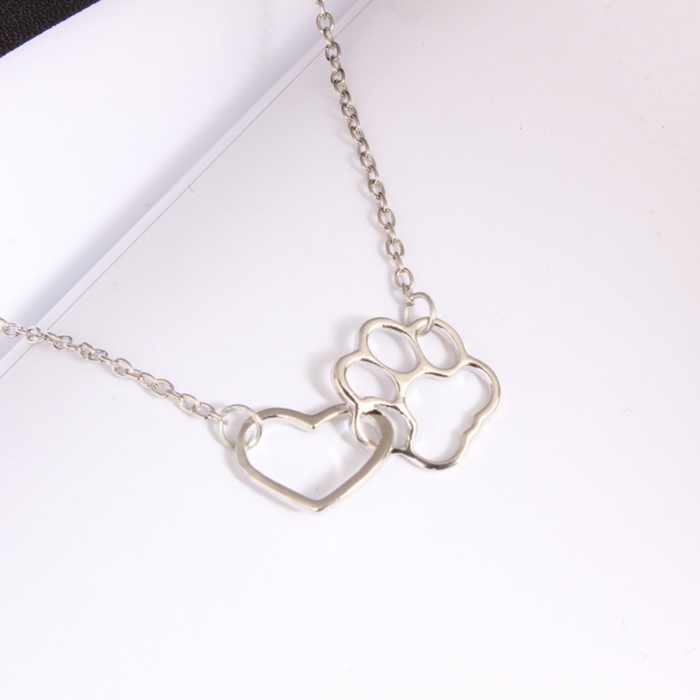 N50 | Pet Paw Footprint Heart Silver Necklaces